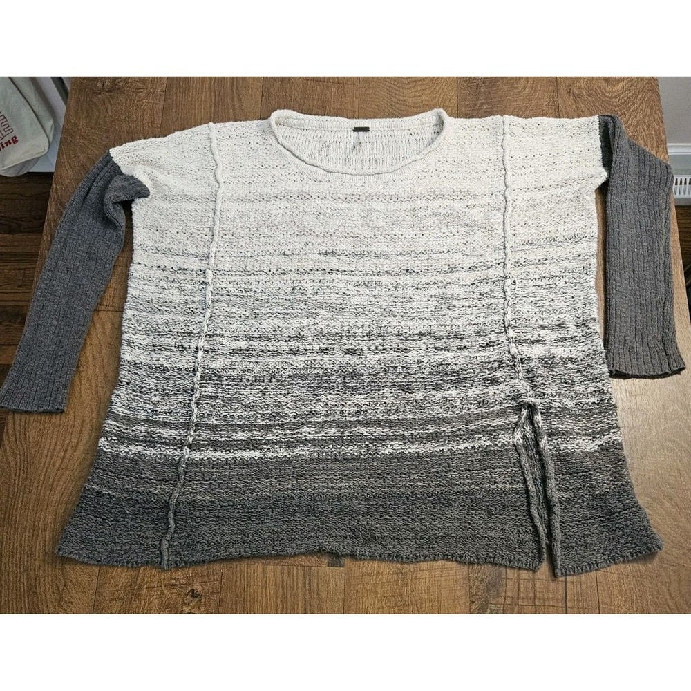 Free People Sweater Womens Size XS/S Gray Gradient Long Sleeve Oversized Crew